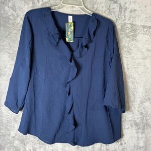 Navy Ruffled Blouse - Women Tops
